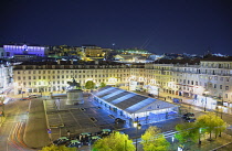 Portugal, Estredmadura, Lisbon, Baixa, Praca da Figueira at night.