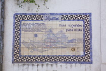 Portugal, Estredmadura, Lisbon, Alfama district, Miradouro das Portas do Sol, Traditional Hand Painted Azulejos Tile Mural Map Panel.