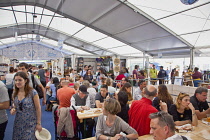 Portugal, Estredmadura, Lisbon, Baixa, Praca da Figueira, Market of local food and drink in the square.