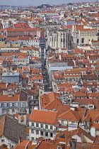 Portugal, Estremadura, Lisbon, View over Baixa district from Castelo de Sao Jorge.