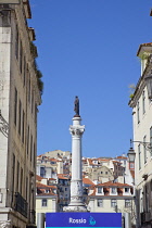Portugal, Estremadura, Lisbon, Baixa, Praca Rossio, Statue of King Pedro IV in the centre of the square.