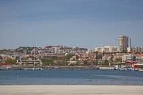 Portugal, Estredmadura, Lisbon, Belem, Doca Pedrouco, view over harbour with new housing developments behind.