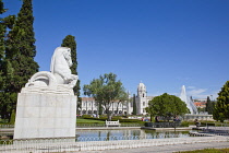 Portugal, Estredmadura, Lisbon, Belem, Mosterio Dos Jeronimos, Equestrian sculpture outside the monastery.