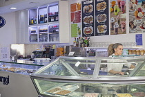 Portugal, Estremadura, Lisbon, Baixa district, Interior of ice cream parlour.
