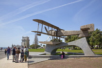 Portugal, Estredmadura, Lisbon, Belem, Sculpture of seaplane.