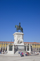 Portugal, Estremadura, Lisbon, Baixa, Praca do Comercio with equestrian statue of King Jose.