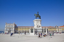 Portugal, Estremadura, Lisbon, Baixa, Praca do Comercio with equestrian statue of King Jose.