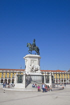 Portugal, Estremadura, Lisbon, Baixa, Praca do Comercio with equestrian statue of King Jose.