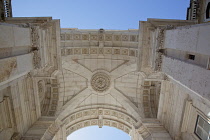Portugal, Estremadura, Lisbon, Baixa, Praca do Comercio, Detail of Rua Augusta triumphal arch.