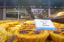 Portugal, Estremadura, Lisbon, Baixa, Display of custard cakes and pastries.