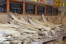 Portugal, Estremadura, Lisbon, Baixa, Display of Bacalhau, Salt Dried Cod.