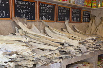 Portugal, Estremadura, Lisbon, , Baixa, Display of Bacalhau Salt Dried Cod.