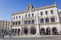 Portugal, Estredmadura, Lisbon, Baixa, Ornate entrance to Rossio railway station.