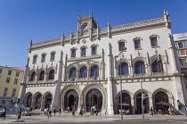 Portugal, Estredmadura, Lisbon, Baixa, Ornate entrance to Rossio railway station.