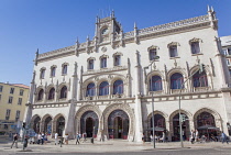 Portugal, Estredmadura, Lisbon, Baixa, Ornate entrance to Rossio railway station.