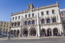 Portugal, Estredmadura, Lisbon, Baixa, Ornate entrance to Rossio railway station.