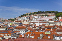 Portugal, Estredmadura, Lisbon, Bairro do Castello, Castelo de Sao Jorge, St Georges castle from Chiado.