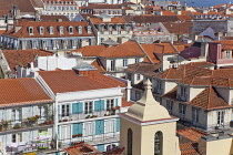 Portugal, Estremadura, Lisbon, View of Baixa rooftops from Chiado.