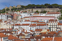 Portugal, Estredmadura, Lisbon, Bairro do Castello, Castelo de Sao Jorge, St Georges castle from Chiado.