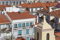 Portugal, Estremadura, Lisbon, View over Baixa rooftops from Chiado.