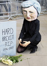 Law & Order, Protester in Westminster with tombstone for Brexit 2017, London, England.