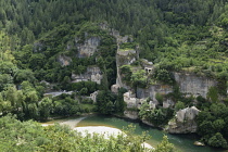 France, Lozere 48, Castelbouc, Historic riverside village in the Gorges du Tarn.