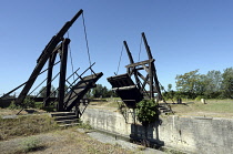 France, Bouches du Rhone 13, Arles, Pont Van Gogh wooden lifting bridge over canal.