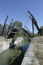 France, Bouches du Rhone 13, Arles, Pont Van Gogh wooden lifting bridge over canal.