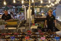 Ireland, North, Belfast, St George's Market interior, Stall selling olives.