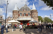 Holland, North, Amsterdam, Old city gate De Waag in the Nieuwmarkt neighbourhood, now a cafe.
