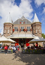 Holland, North, Amsterdam, Old city gate De Waag in the Nieuwmarkt neighbourhood, now a cafe.