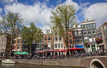 Holland, North, Amsterdam, Typical Dutch gable buildings along canal.