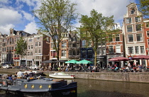 Holland, North, Amsterdam, Typical Dutch gable buildings along canal.