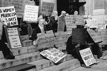 England, London, Anti Shah protests by hooded Iranian students with idenities hidden..