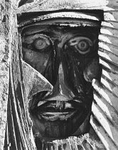 England, Merseyside, Liverpool, Sculptered face on exterior of the Roman Catholic Metropolitan Cathedral