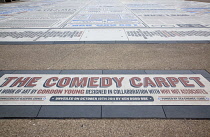 England, Lancashire, Blackpool, Seafront promenade Comedy Carpet outside the Tower.