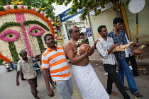 India, Pondicherry, Funeral cortege in the streets of Pondicherry.