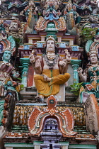 India, Tamil Nadu, Chidambaram, Detail of a gopuram at the Nataraja Temple in Chidambaram.