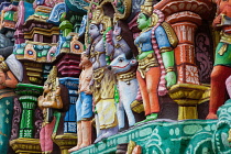 India, Tamil Nadu, Kumbakonam, Detail of the gopuram at the Adi Kumbeswarar temple.