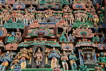 India, Tamil Nadu, Kumbakonam, Detail of the gopuram at the Adi Kumbeswarar temple.