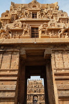 India, Tamil Nadu, Tanjore, Thanjavur, The gopuram at the entrance to the Brihadisvara Temple in Tanjore.