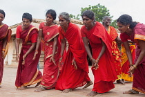 India, Tamil Nadu, Tanjore, Thanjavur, Pilgrims at the Brihadisvara Temple in Tanjore perform a ritual dance.