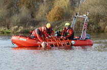 England, Kent, Search and Rescue exercise recovering a body from a lake.