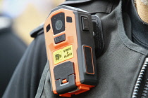 England, Law & Order, Police, Video and Audio recording device being worn by a officer.