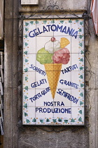 Italy, Sicily, Taormina, Ice Cream sign.