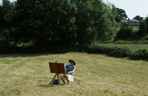 Art, Painting, Landscape, artist with easel in field.