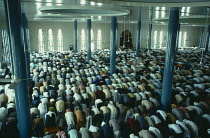 Qatar, Doha, Muslims at Friday Prayers inside a Mosque.