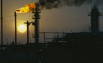 Qatar, General, Oil refinery at sunset.