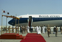 Qatar, Doha, Airport red carpet for British Airways flight arrival.