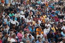 India, Uttar Pradesh, Varanasi, A crowd of pilgrims at Assi Ghat.